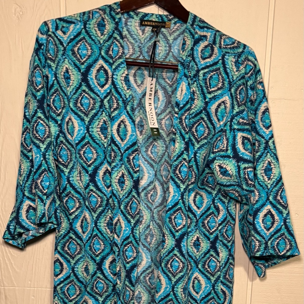 AmberNoon II by Dr. Erum Ilyas Sz S Woven Open-Front Caftan TURQUOISE